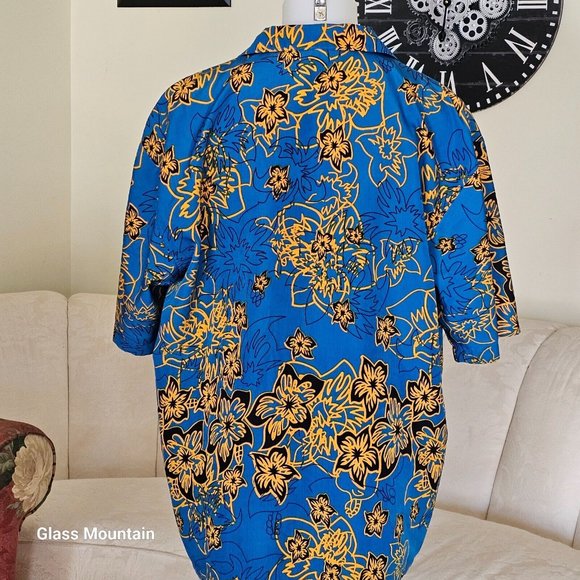 SOLD - Aloha Joe Men's Vintage Hawaiian Blue Floral Casual Dress Shirt - Picture 3 of 10